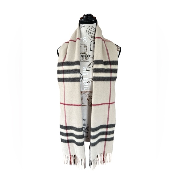 Burberry Classic Giant Check Cashmere Scarf | Beige | Made in Scotland - Picture 1 of 12
